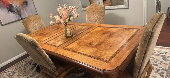 Ornate pedestal dinning table and chair set