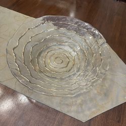 IVV Mid Century Italian Clear Glacier Ice Glass 13” Bowl, Gold SpiralIVV