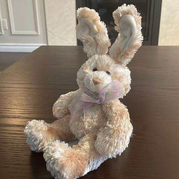 Gund Tan Easter Bunny Rabbit Cleo 11” inches Excellent Condition Colourful Bow