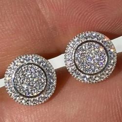 Exquisite Micro Pave 14K White Gold Plated Cubic Zirconia 10mm Men Women Stud Earrings 