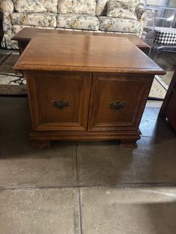 Wood End Table with Cabinet Storage
