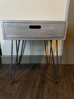 Gray Wood Nightstand with Hairpin Legs