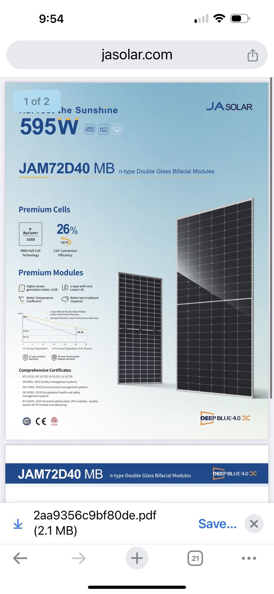 JA Solar 595 Watts, Sunpower 535 Watts, Solar Ever 410 Watts