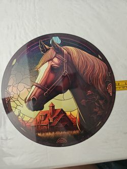 Faux stain glass horse aluminum sign