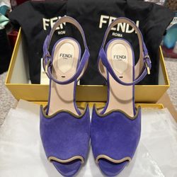 Fendi Blue Suede Block Heel Sandals OBO