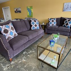 Sofa Set Brown Fabric