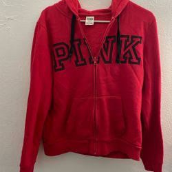 P I N K Victoria’s Secret Red Zip up Hoodie Sweater 