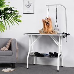 36'' Adjustable Dog Grooming Table with Basket Style, Black