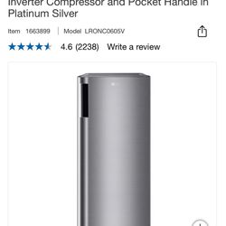 LG 6.0 cu. ft. Single Door Refrigerator with Inverter Compressor and Pocket Handle in Platinum Silve