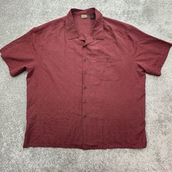 AXIST Men’s 3XB 100% Silk Short Sleeve Button Up Shirt Burgundy Maroon Pocket