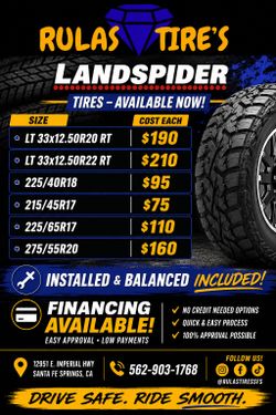 LANDSPIDER TIRES – AVAILABLE NOW
🚗