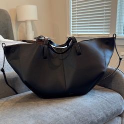 Polene Cyme Black Leather Large Tote Bag