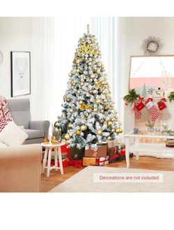 NEW 7.5ft WHITE SNOW FLOCKED CHRISTMAS TREE