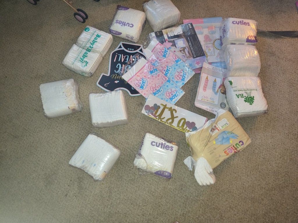 Baby Diapers Size N/1&2/ Gender Reveal Decor!
