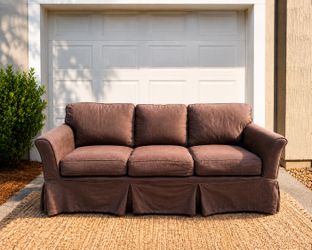 Mitchell Gold Designer Sofa Couch – Brown Slipcover 3 Seat Sofa