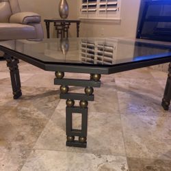 Coffee Table And 2 End Tables Gold/silver Gun Metal With Glass Tops