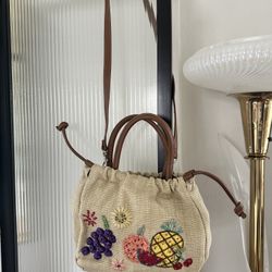 VTG Cherokee Embroidered Bead Pineapple Grapes Fruit Purse Shoulder/Handbag New