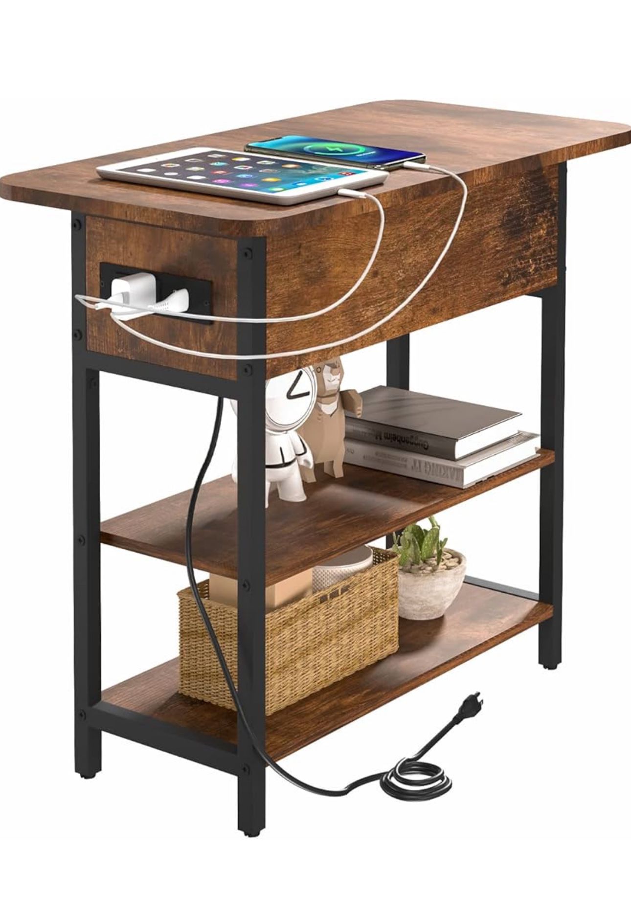 Yoobure End Table with Charging Station, Flip Top Side Table