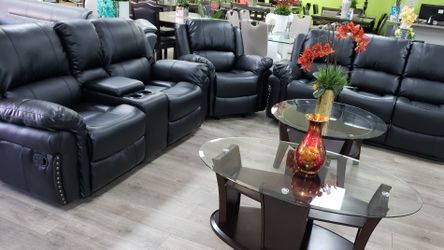 3pcs Living set sofa loveseat and chair. Black color