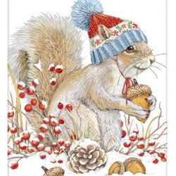 Flour Sack Kitchen Dish Towel Winter Squirrel Mary Lake - Thompson New