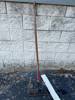 Sturdy Metal Garden Rake with Wooden Handle