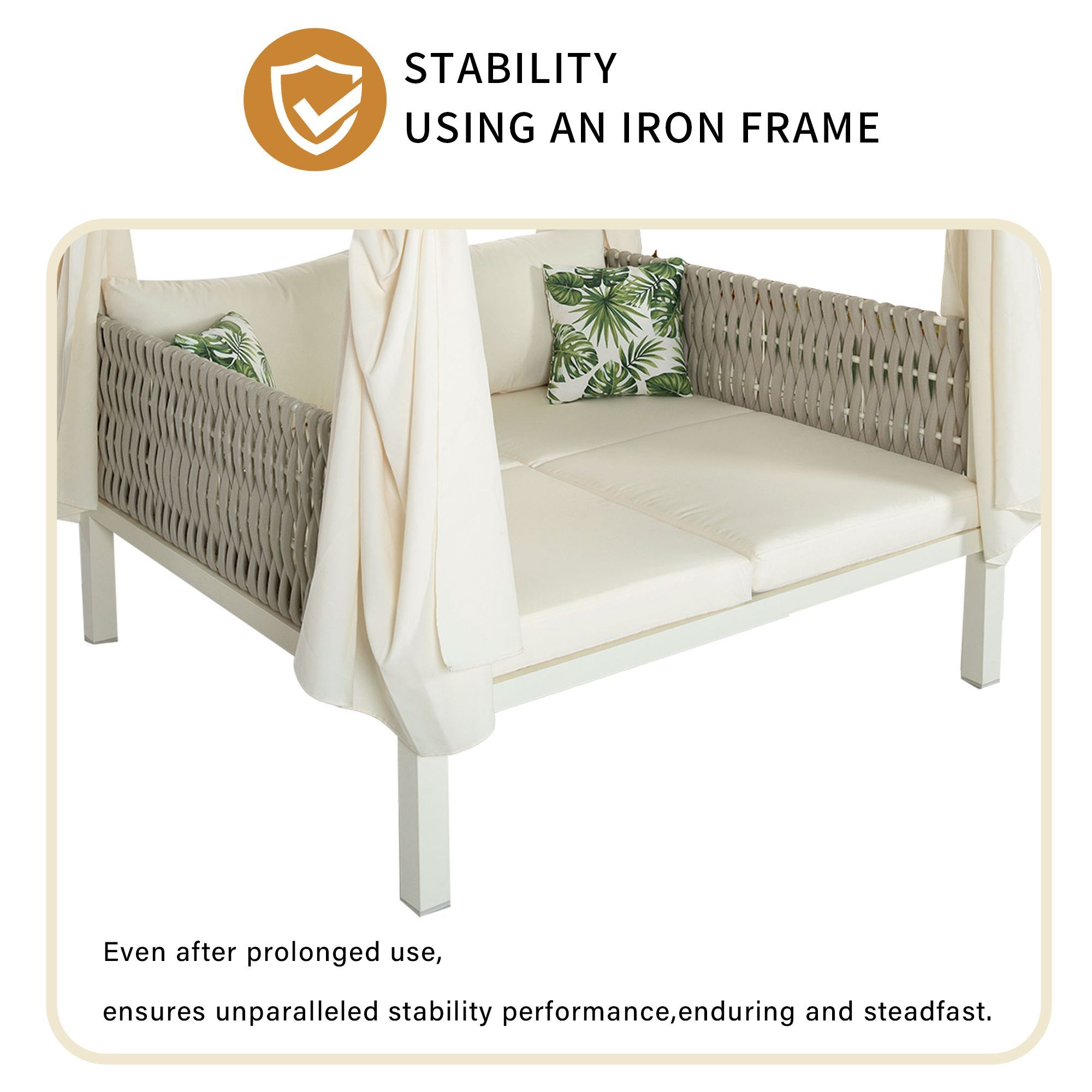 U_Style Outdoor Patio Sunbed with Curtains, High Comfort, Suitable for Multiple Scenarios