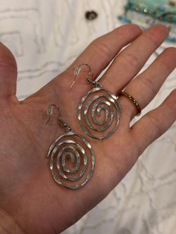 MALOYANVE Spiral Earrings Silver Plated Round Dangle Drop Statement Boho