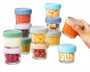 Drkio 12-Piece 4 oz Glass Baby Food Storage Container Set