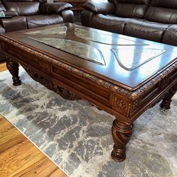 Wood Rectangular Coffee Table With Design And Motifs