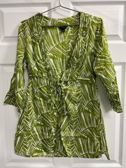 Banana Republic Women’s Green Palm Leaf 3/4 Sleeve Swim Cover Up - Medium - EUC