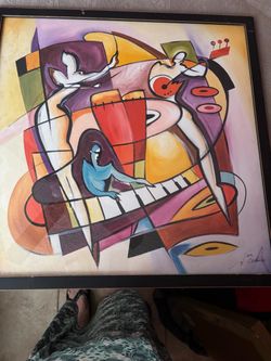 Framed Abstract Jazz Music Painting