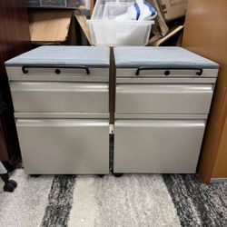 Set of 2 Herman Miller Rolling Mobile Pedestal Storage Cabinet With Cushions - Retail: $1299