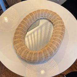 Light Wooden Rattan Accent Mirror