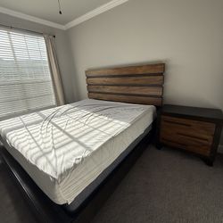 KING Size - Real Wood Bed + Mattress + With Wood Night Stand