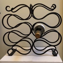 VTG Heavy Wrought Iron 10 Wine Bottle Rack Black Cast Bent Design