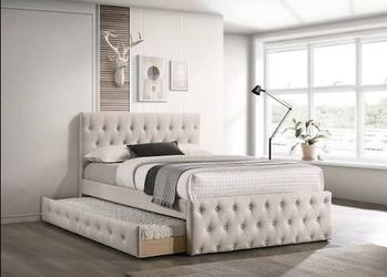Full Twin Beige Frenchi Trundle Bed With Ortho mattress included