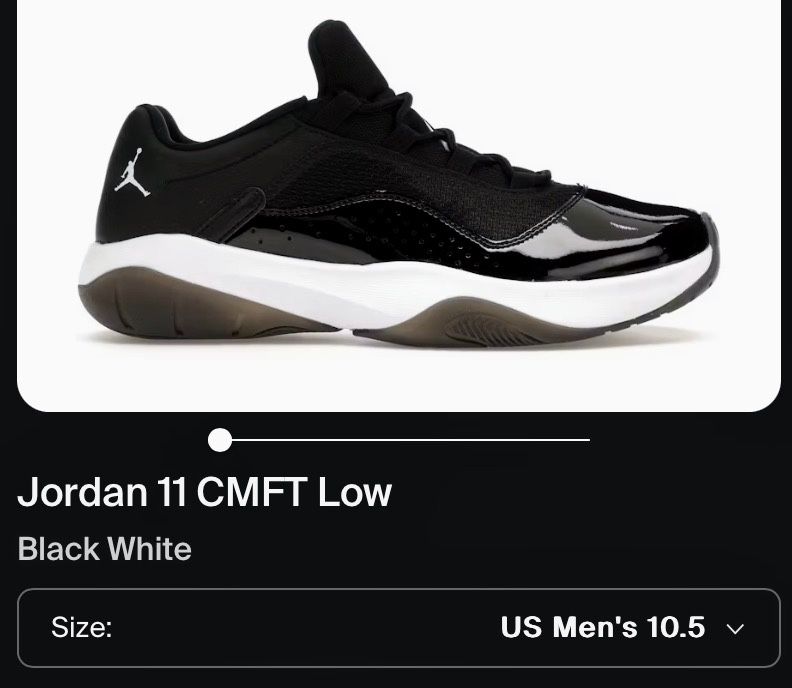 Jordan AJ 11 CMFT Low , Black/white, Size 10.5