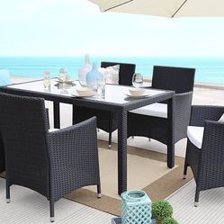 Black Or Brown Wicker Beige Cushions Only Available For Dinner Table With 6 Chairs For Patio Outdoor Or Indoor Garden Set Family Time Event Party Deco