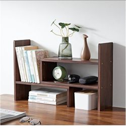 Wood Desktop Bookshelf Organizer Adjustable Expandable Tabletop Storage Rack for Office Display Stand and Desk Organization,One Size