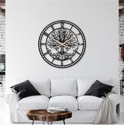 NEW Tree of Life Round Metal Large Wall Clock Silent Non-Ticking