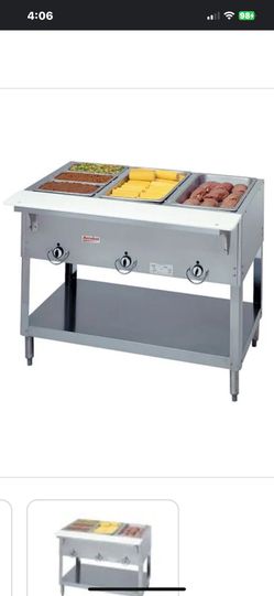 Duke Hot Food Table w/ (3) Wells & Cutting Board, Food Warmer Table (Restaurant)