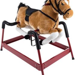 Classic Spring Horse Rocker for Kids with Plush Body, Neighing Sounds, and Comfortable Saddle - Perfect for Ages 3 and Up
