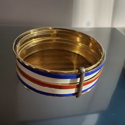 Vintage Enamel Clipped Together 7 Bangle Bracelet Gold, Blue, White And Red