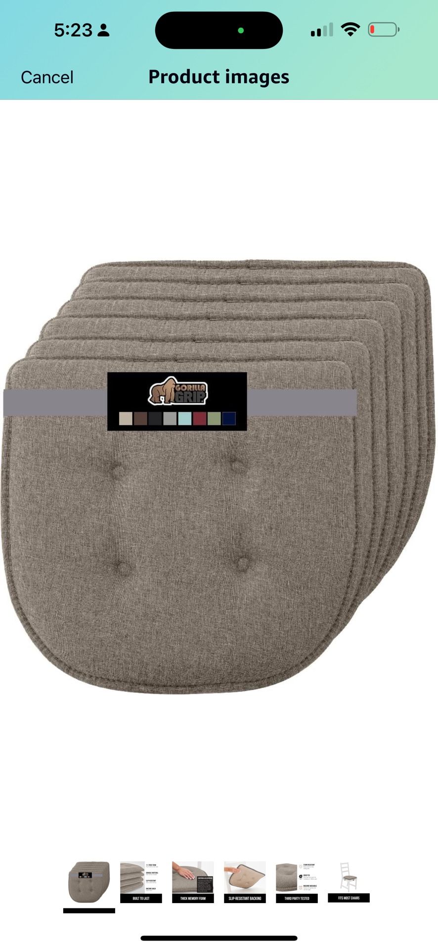 Gorilla Grip Tufted Memory Foam Chair Cushions, Set of 6 Comfortable Pads for Dining Room, Slip Resistant Backing, Washable Kitchen Table, Office Chai