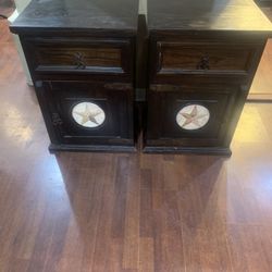 All Wood Chocolate Nightstands :28x20x15” Center Drawer , Bottom Storage . Metal Handles 