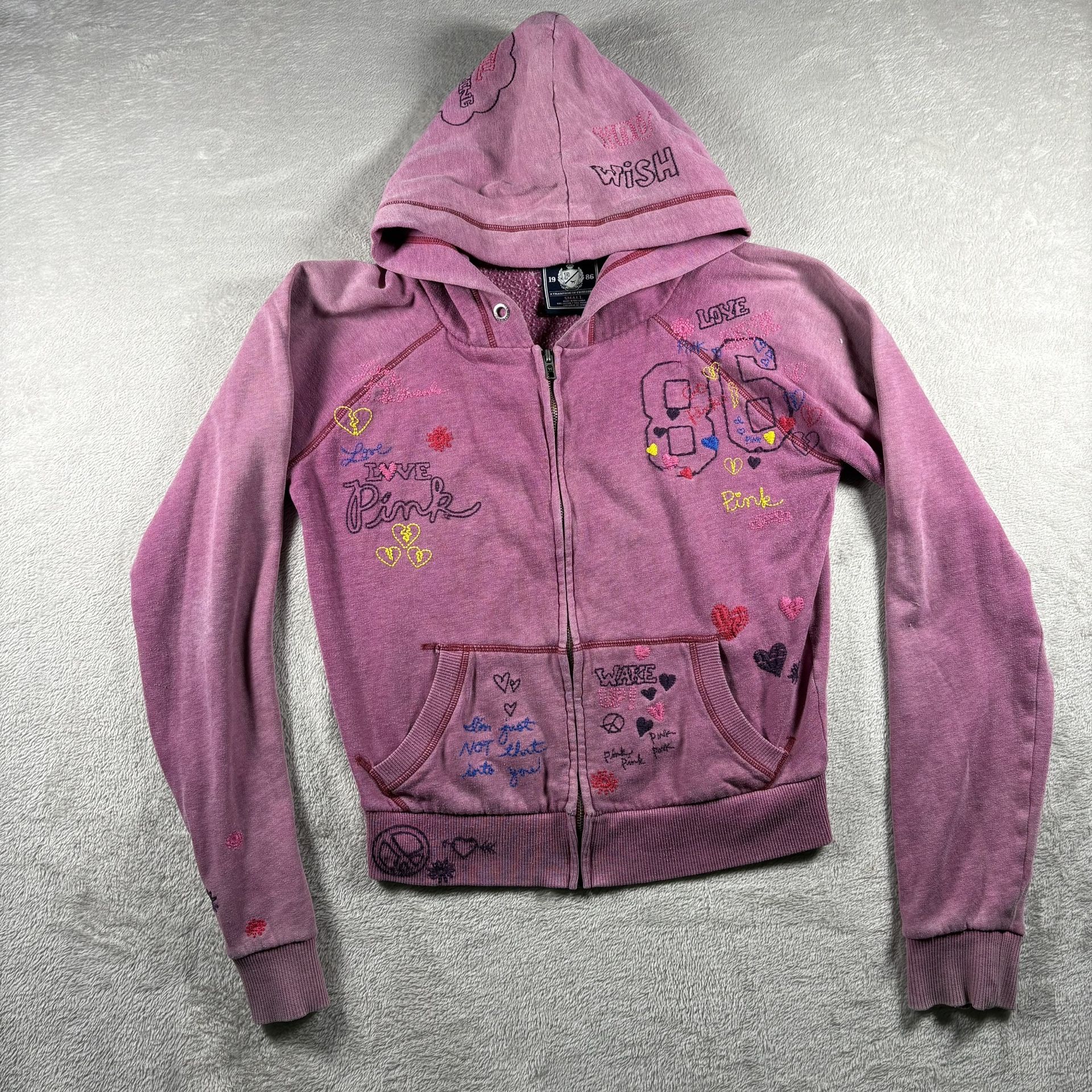 Vintage PINK Victoria Secret Hoodie Women’s S Logo Full Zip Grunge Y2K #1A