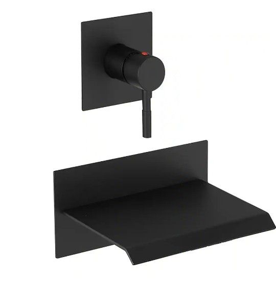 BWE Wall Mount Spout Waterfall Tub Faucet Bathtub Filler 9.84"D In Matte Black