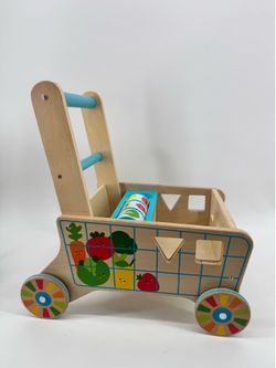 Melissa & Doug Wooden Grocery Cart Walker & Shape Sorter