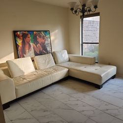 WHITE Faux Leather Couch. 