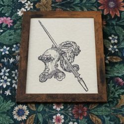 Framed Medieval Knight Helmet and Lance Art Parchment Print 8.5"x11"